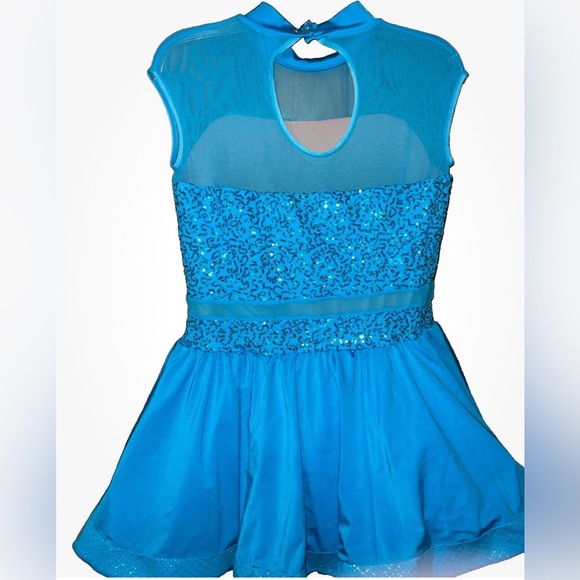 Weissman Dance Dress Girls XXLC Aqua sequin, skirted leotard performance costume - Picture 4 of 7